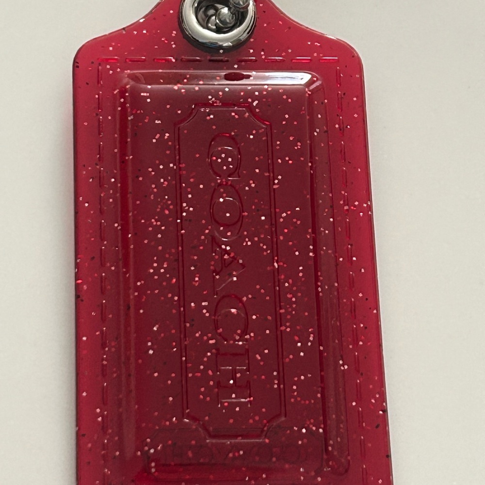 Vintage Coach Poppy hang tags. Raspberry glitter acrylic & patent leather. - Picture 4 of 10